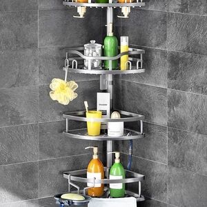 Adjustable Gray Corner Bath Organizer Tower - 4-Tier Shower Caddy